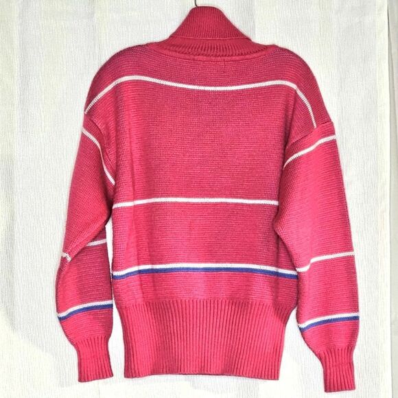 Slalom Vintage 80's Hot Pink Nordic Snowflake Design Turtleneck Knit Ski Sweater - Picture 2 of 10